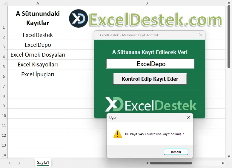 Kayıtları Kontrol Etme ve Mükerrer Olanları Engelleme